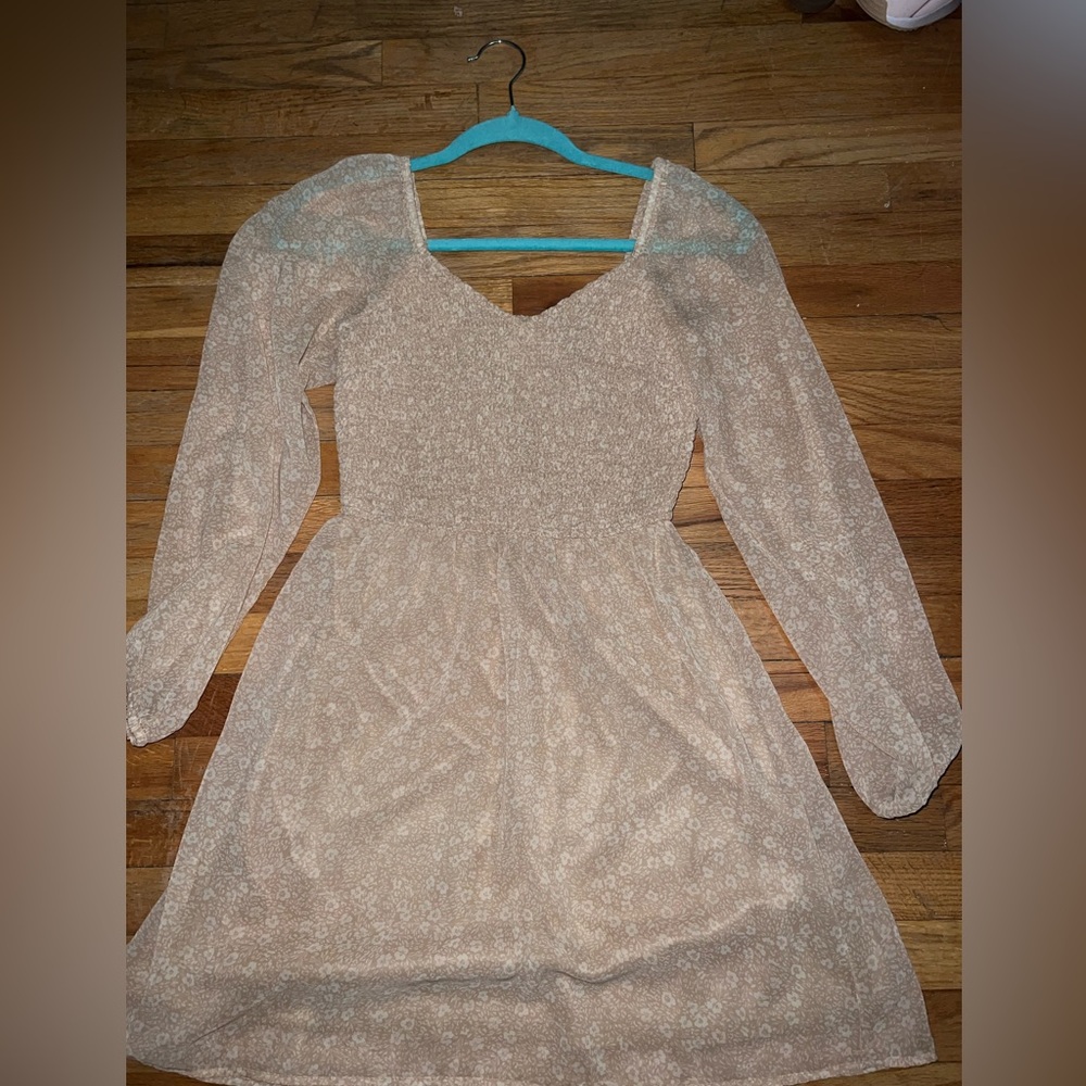 Cream floral dress with sheer sleeves